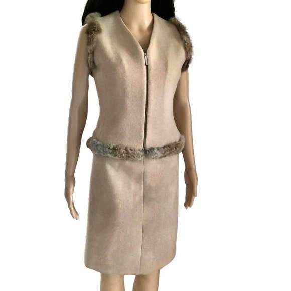 Gianfranco Ferre Beige Tan Mink Fur Skirt Suit 4 S - Picture 2 of 9